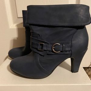 Navy Leather Ankle Bootie Heels